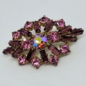 * Vintage Small Pink, Purple, & AB Austrian Crystal Pin Brooch